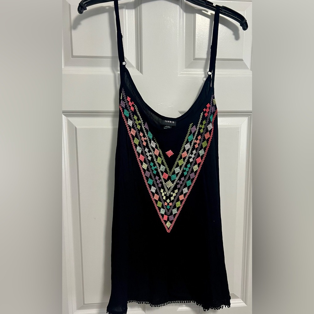Torrid Black Adjustable Cami with Multicolor Embroidery